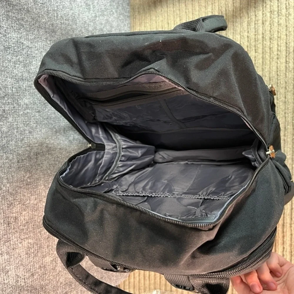 NWOT Maelstrom Black Canvas Laptop Backpack Brown Leather Trim Travel School Bag
